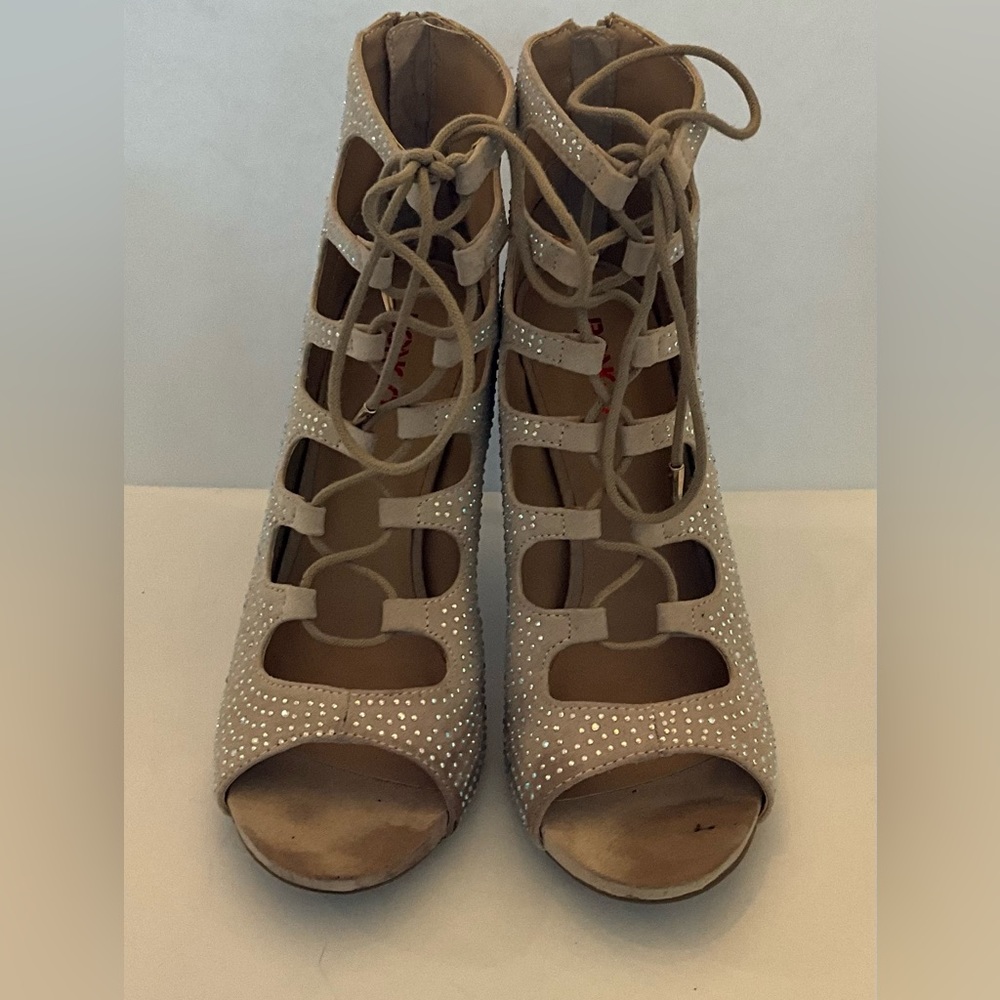Rhinestone Lace up open toe bootie